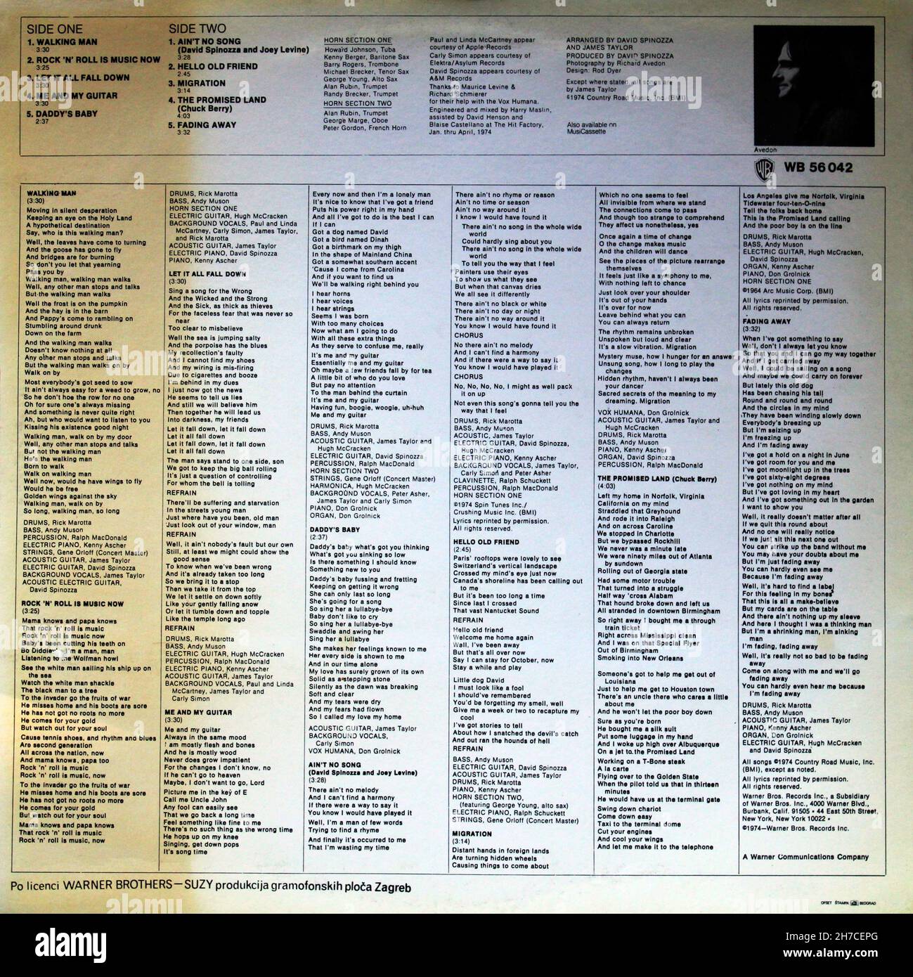 James Taylor: 1974. LP-Rückcover: Walking man Stockfoto