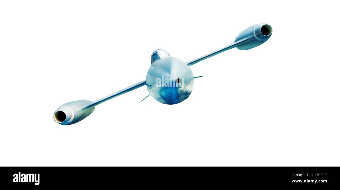 Futuristische Überschallflugzeuge fliegen, isoliert auf Weiß Stockfoto