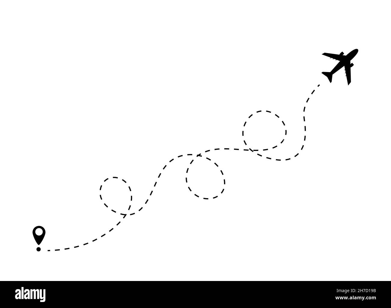 Gepunktete Linie der Flugstrecke des Flugzeugs. Tourismus und Reisen. Vektorgrafik. Stock Vektor