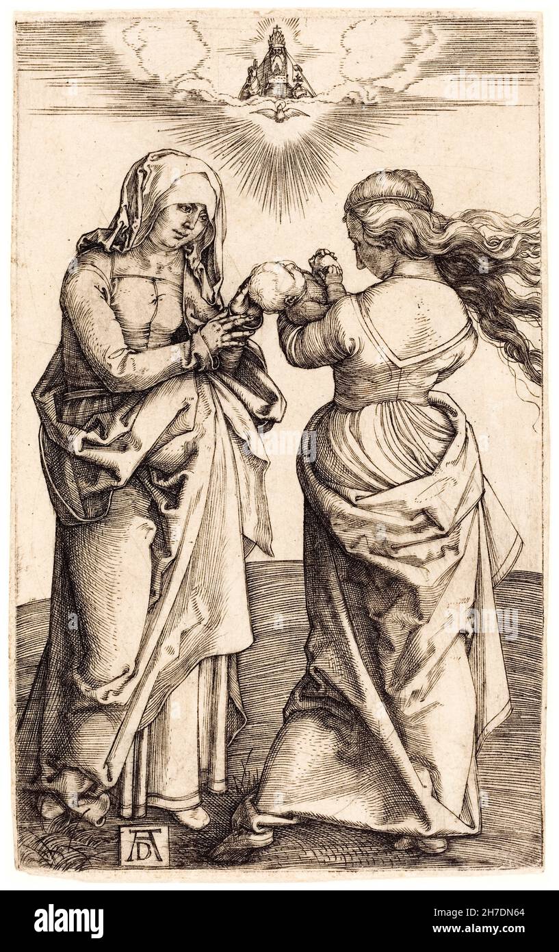 Die Jungfrau und das Kind mit der heiligen Anna, Stich von Albrecht Dürer, um 1500 Stockfoto