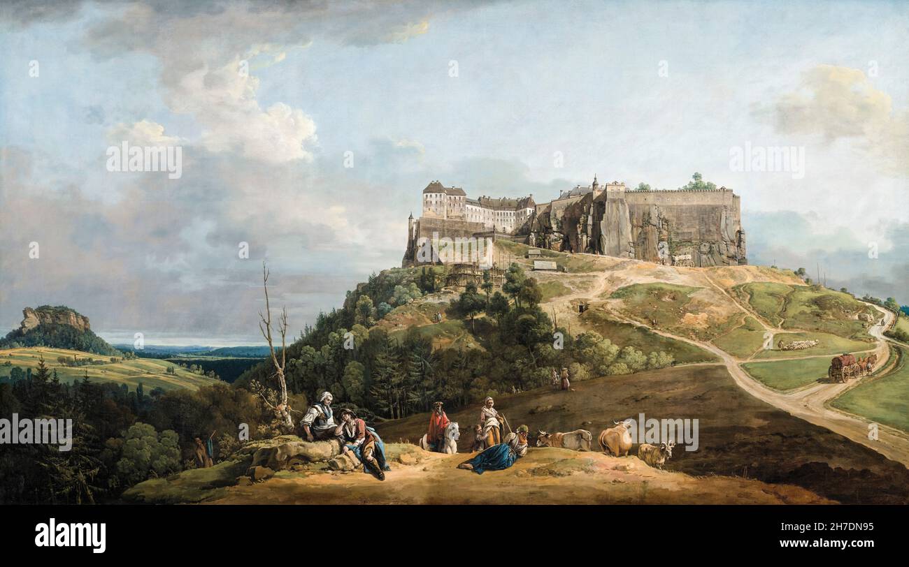 Die Festung Königstein, Landschaftsmalerei von Bernardo Bellotto, 1756-1758 Stockfoto