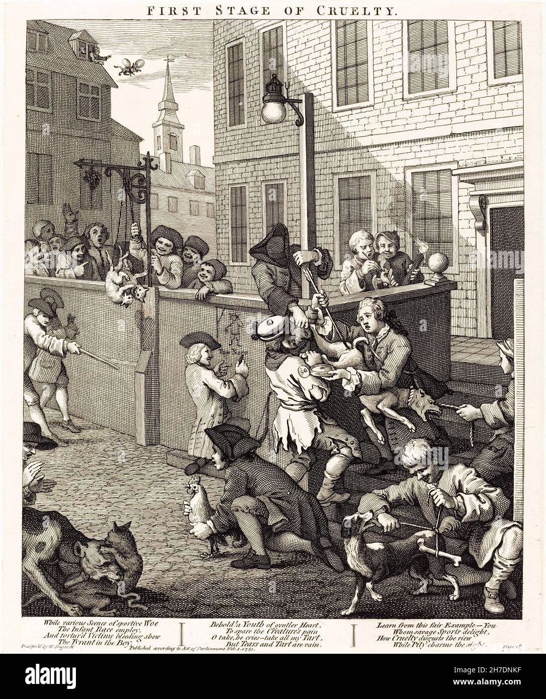 Die erste Stufe der Grausamkeit, Stich von William Hogarth, 1751 Stockfoto