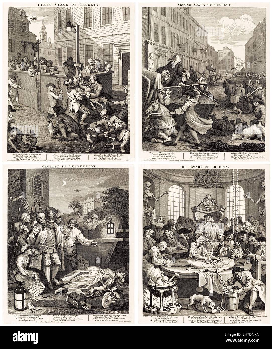 Die vier Stufen der Grausamkeit, Stich von William Hogarth, 1751 Stockfoto