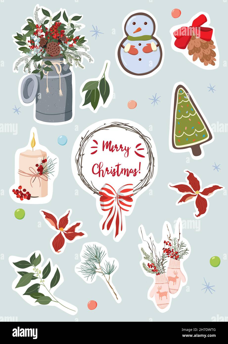 Weihnachten Winter Sticker Sammlung, niedliche Design und Elemente für Scrapbook. Für Geschenkverpackung, Grußkartenumschläge, Planer Stock Vektor