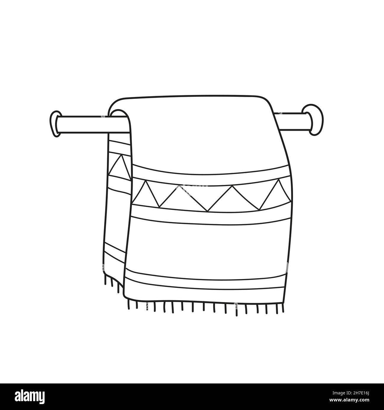 Einfache Malseite. Handtuch, hängen auf einem Handtuchhalter Malbuch Seite. Handgezeichneter Vektor - Skizzendarstellung Stock Vektor