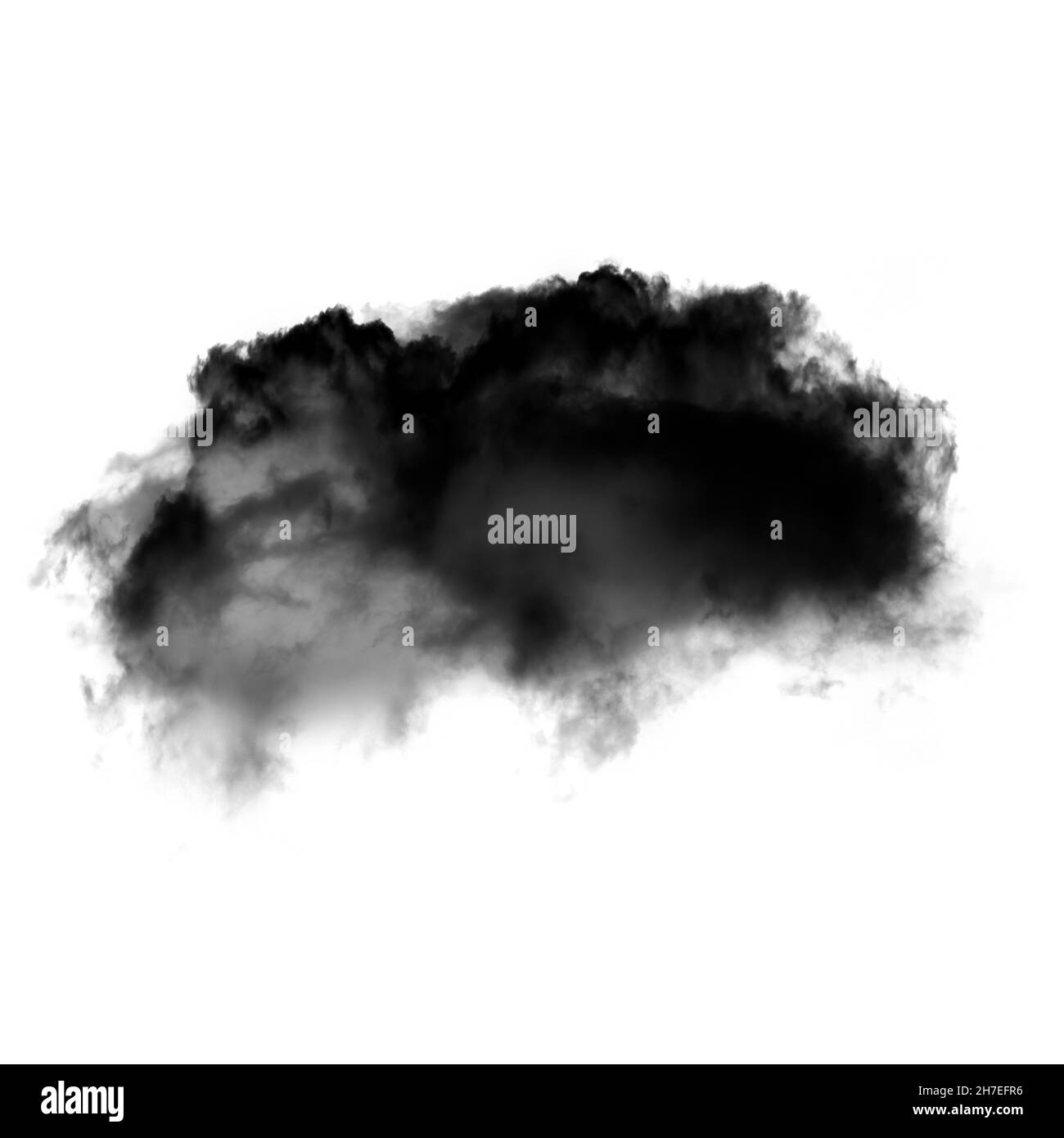 Schwarze Wolke oder Rauch isoliert auf weißem Hintergrund, Wolkenform Illustration Stockfoto