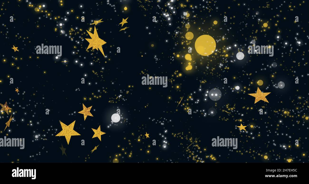 Bild von Lichtflecken und Sternen auf schwarzem Hintergrund Stockfoto