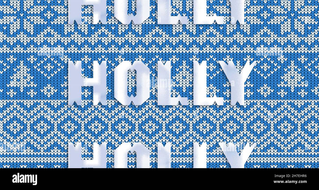 Bild eines Stechstacheltextes in Wiederholung zu weihnachten auf blauem Hintergrund Stockfoto