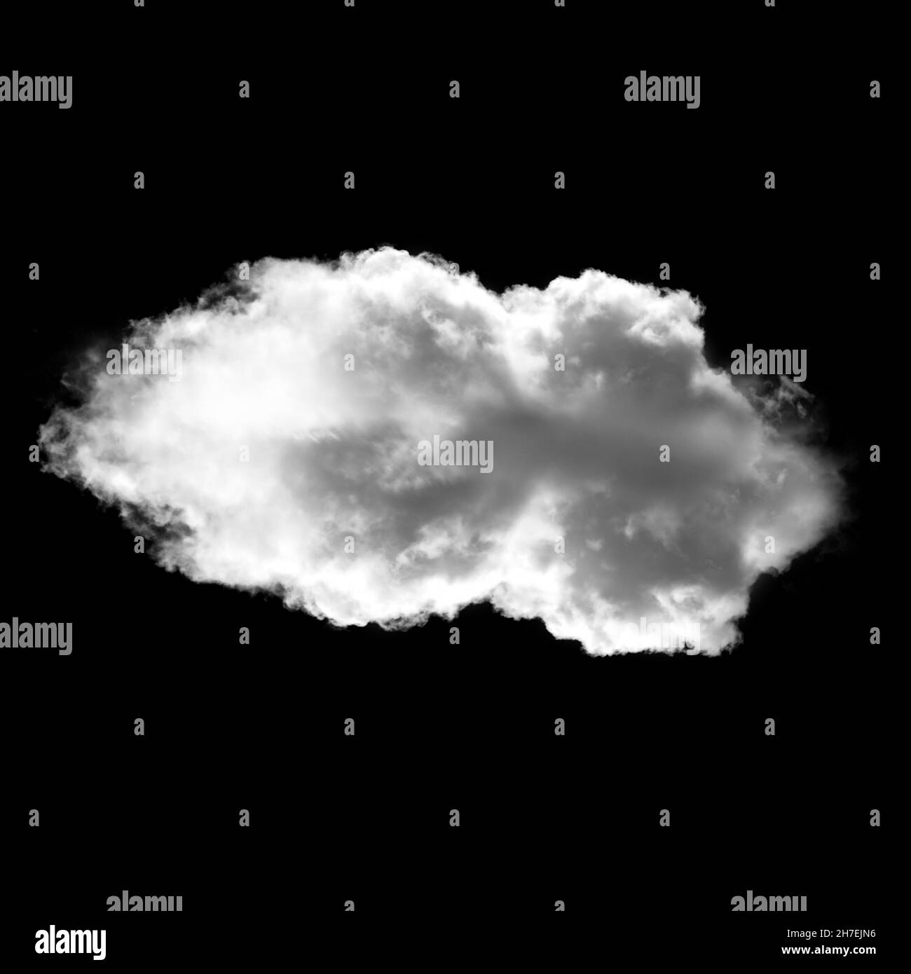 Einzelne weiße Wolke isoliert auf schwarzem Hintergrund, 3D Rendering Illustration Stockfoto