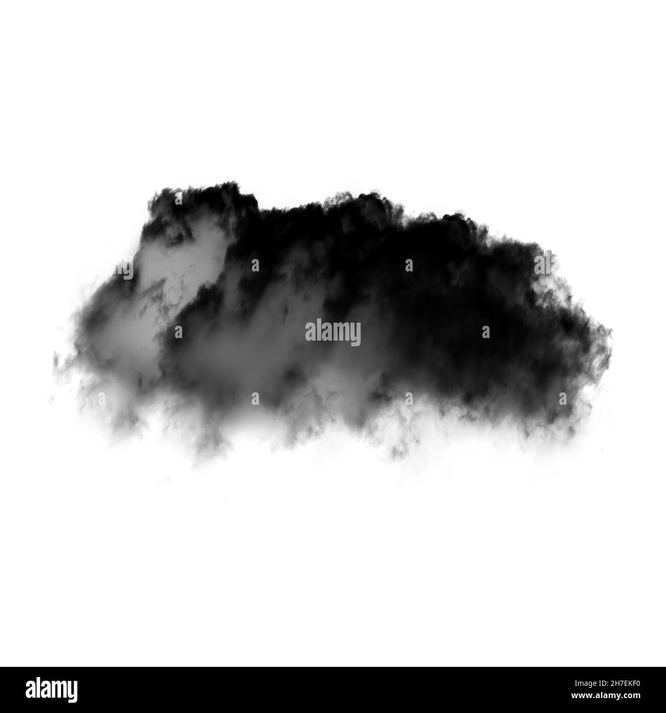 Einzelne schwarze Rauchwolke isoliert auf weißem Hintergrund. Tintenfleck oder Rauchwolke, Rorschach-Test Stockfoto
