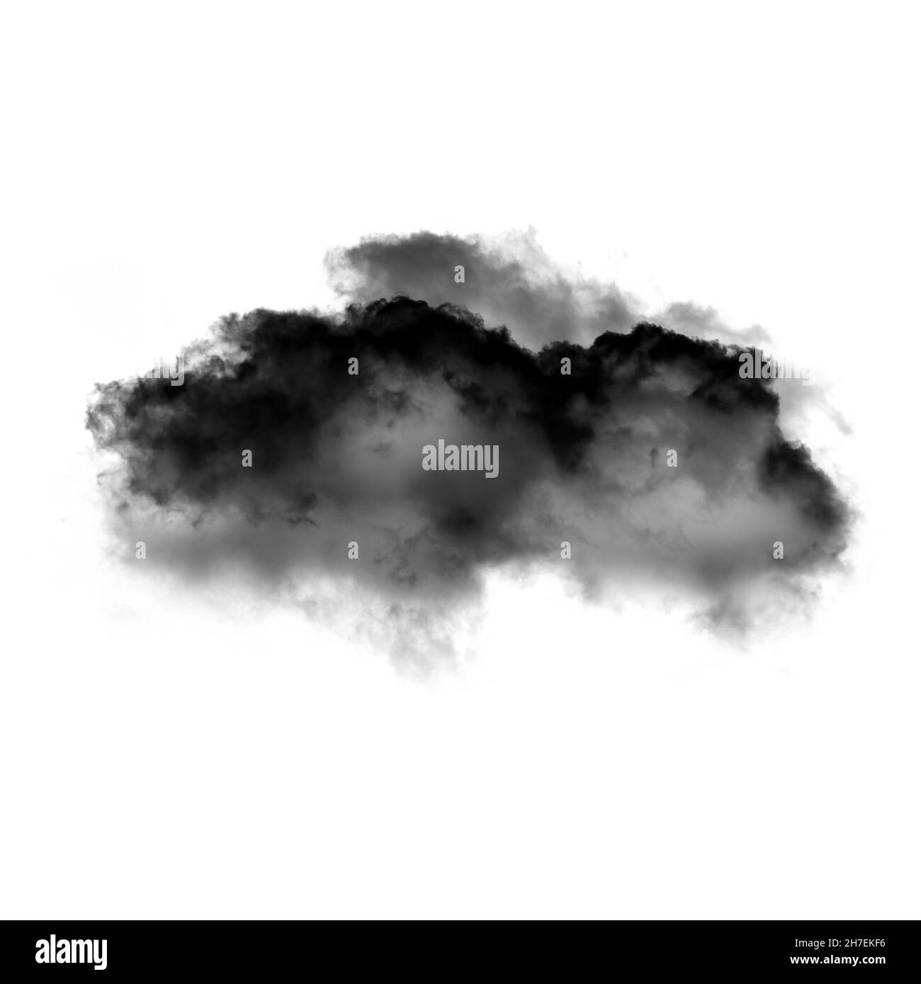 Einzelne schwarze Rauchwolke isoliert auf weißem Hintergrund. Tintenfleck oder Rauchwolke, Rorschach-Test Stockfoto