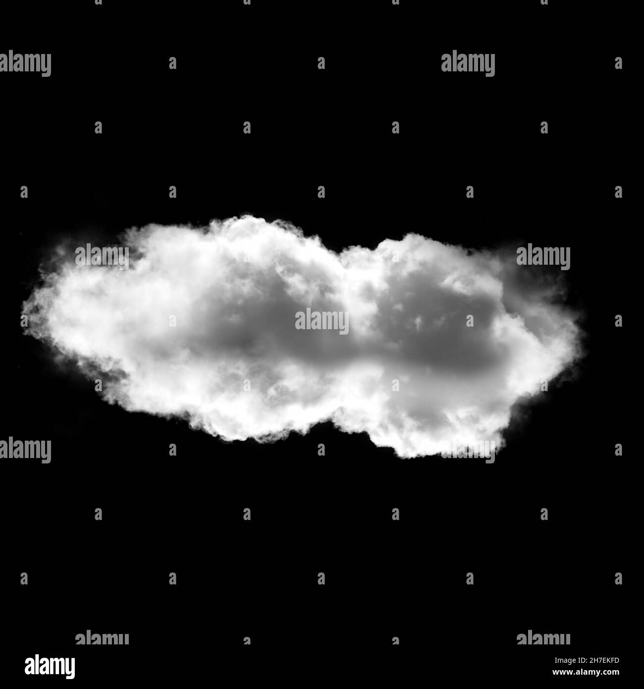 Einzelne weiße Wolke isoliert auf schwarzem Hintergrund, 3D Rendering Illustration Stockfoto