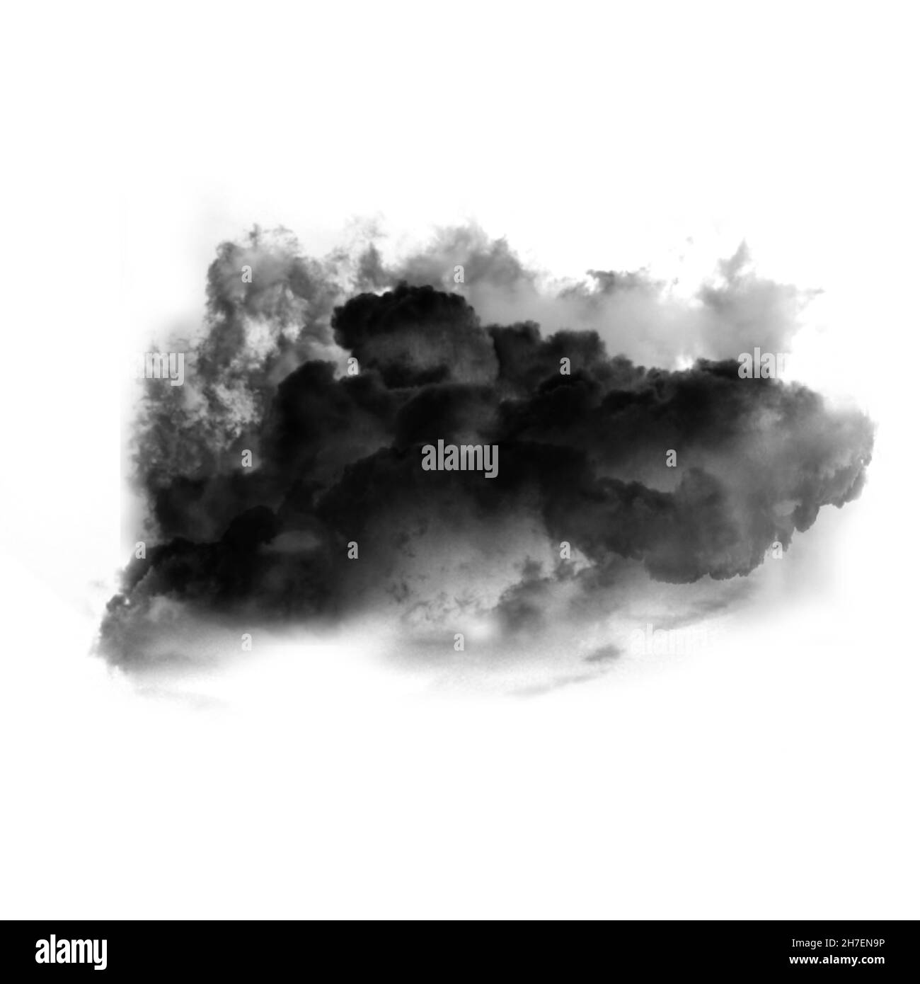 Schwarze, flauschige Rauchwolke isoliert auf weißem Hintergrund, 3D Rendering Illustration Stockfoto