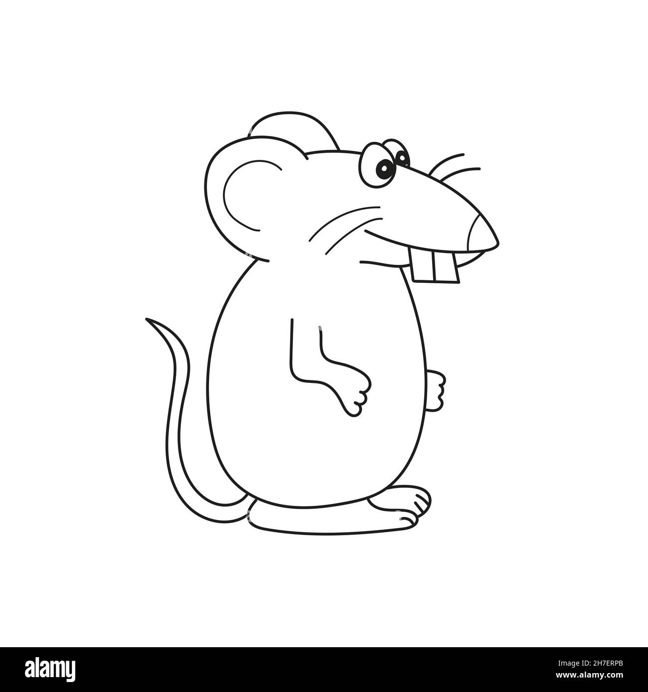 Einfache Malseite. Eine niedliche graue Ratte sitzt - lineare Vektor-Illustration zum Färben. Gliederung Stock Vektor