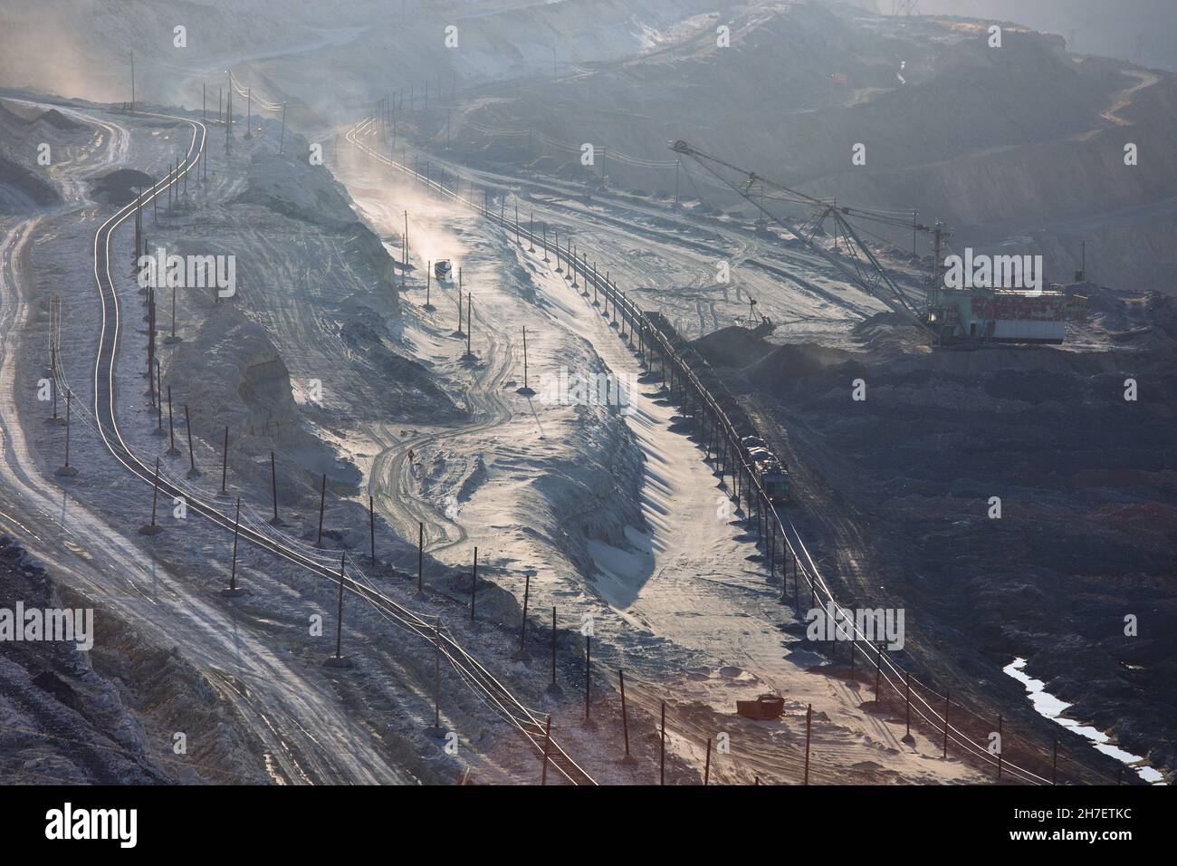 Tagebau in Bergbau- und Verarbeitungsanlage. Stockfoto