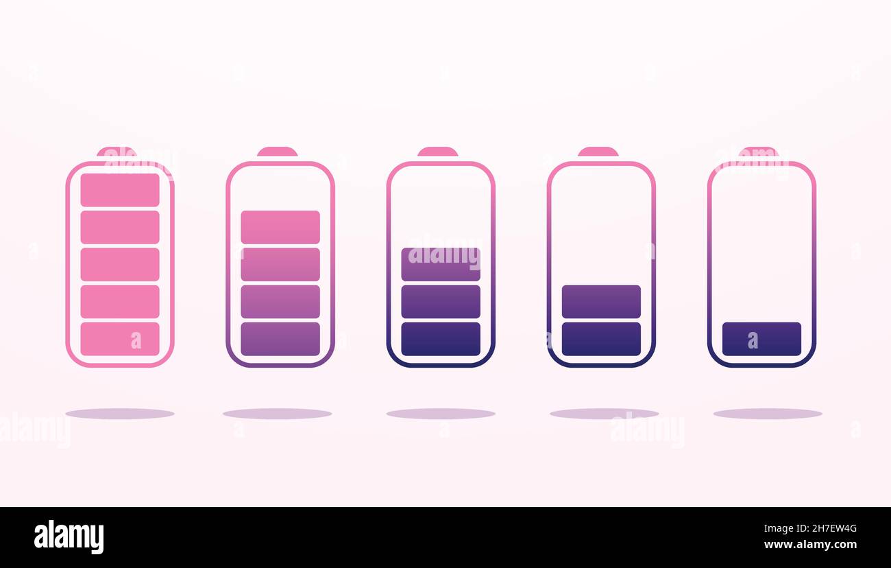Farblich verlaufende Symbole der Batterien auf hellrosa Hintergrund Stock Vektor