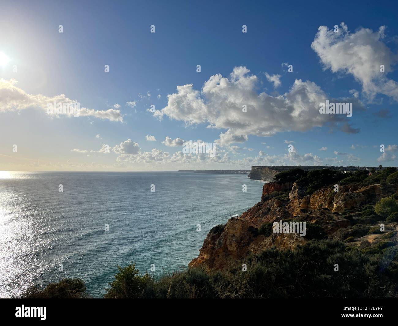 Luftaufnahme Fischerpfad algarve portugal lagos Porto Mós Strand Praia da Luz Rocha Negra. Stockfoto