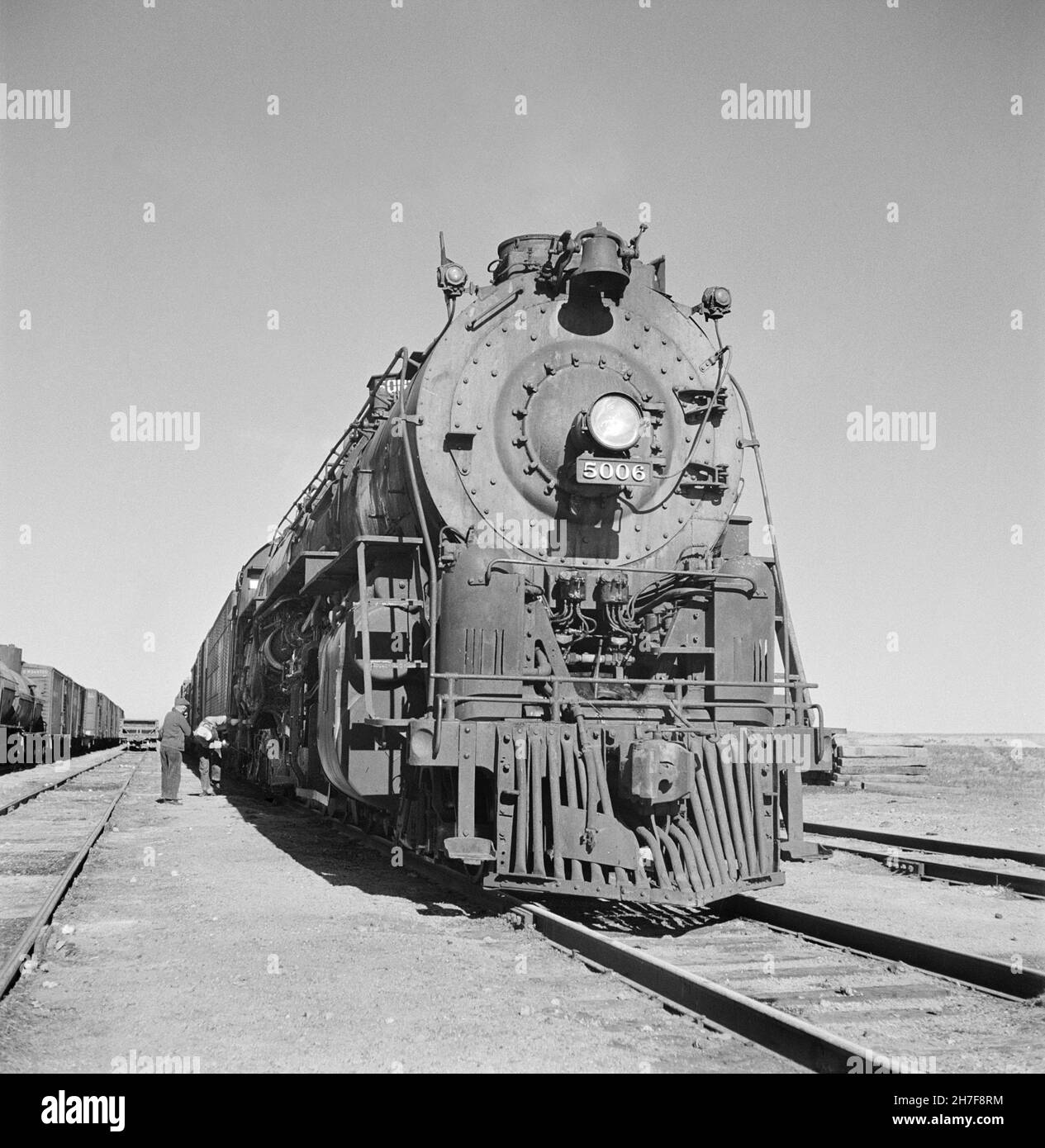 Lokomotive Train, Atchison, Topeka und Santa Fe Railroad, Vaughn, New Mexico, USA, Jack Delano, U.S. Farm Security Administration, U.S. Office of war Information Photograph Collection, März 1943 Stockfoto