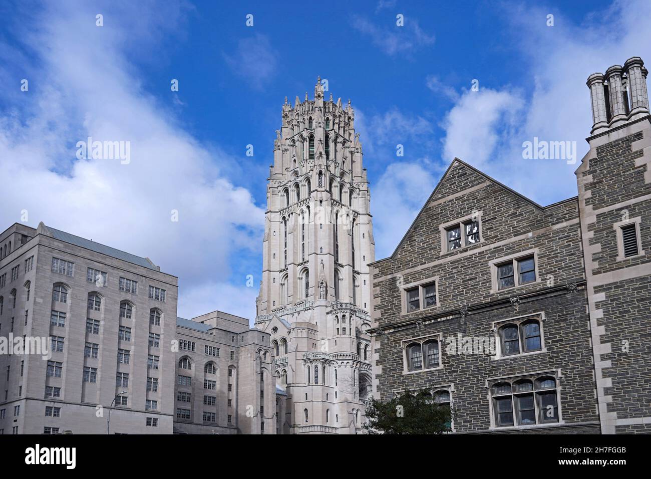 Skyline von North Manhattan mit Riverside Church und Union Theological Seminary Stockfoto