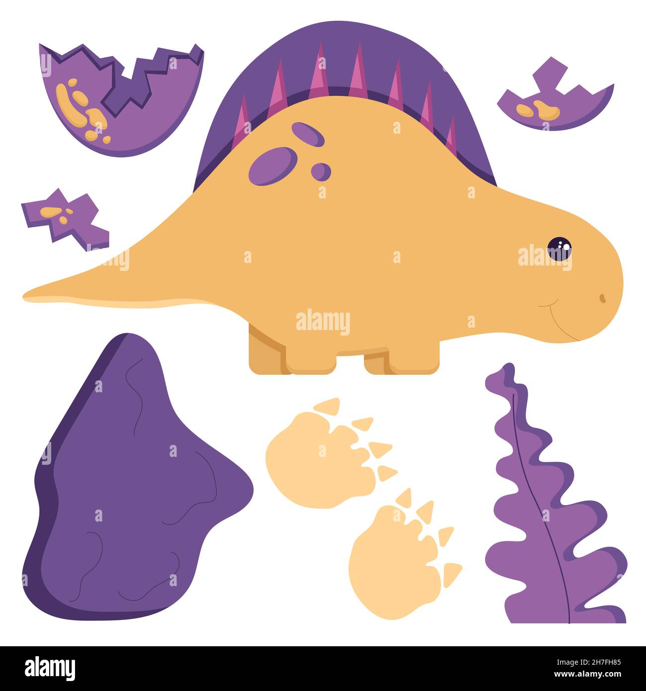 Ein Set niedlicher Dinosaurier zum Dekorieren des Kindergartens, Aufkleber aus der Mesozoikum-Ära für Kinder, Tyrannosaurus, Pterodactyl, Stegosaurus, Brachiosaurus, Und Stock Vektor