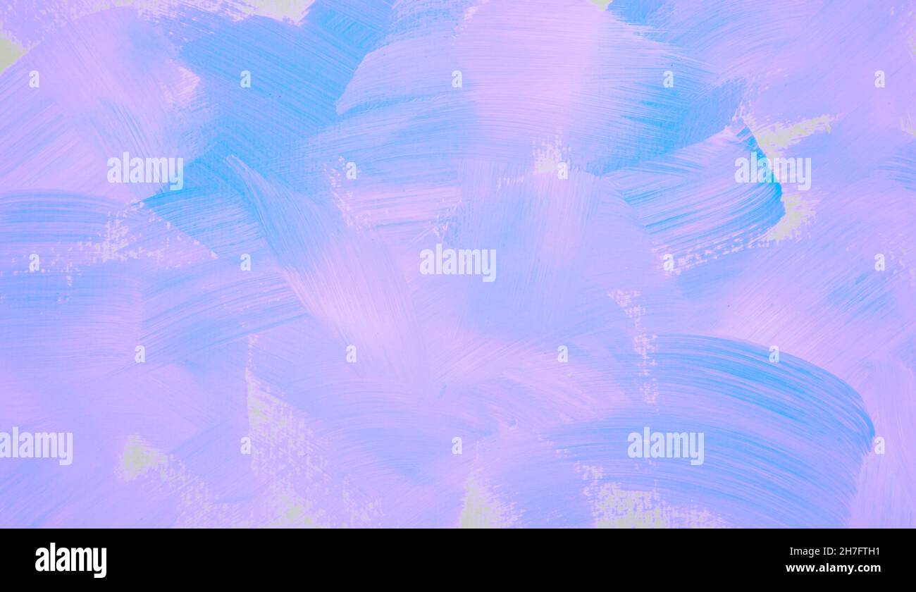Abstraktes, handgezeichnetes Gemälde. Aquarell Acryl Pinsel pastelllila, blaue Farben Textur abstrakten Hintergrund. Handgefertigte Kunstwerke aus biologischem Anbau. Stockfoto
