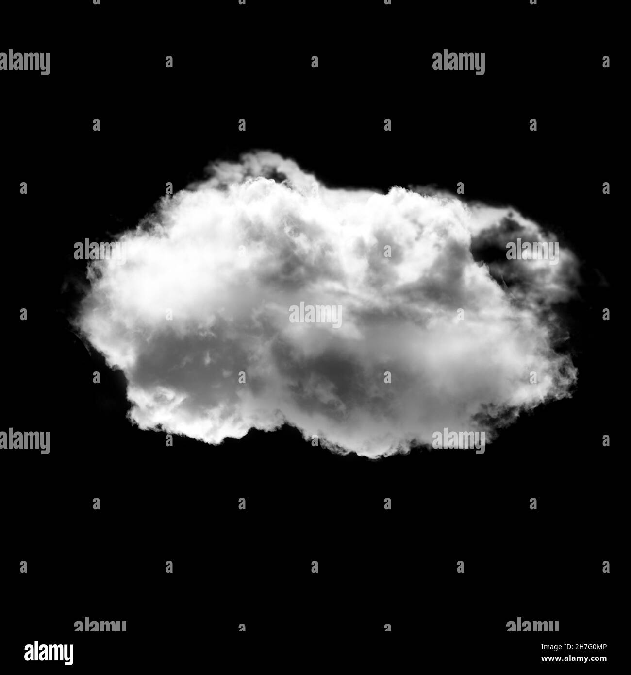 Wolkenform isoliert auf schwarzem Hintergrund, 3D realistische Illustration, Single Cloud 3D Rendering Stockfoto