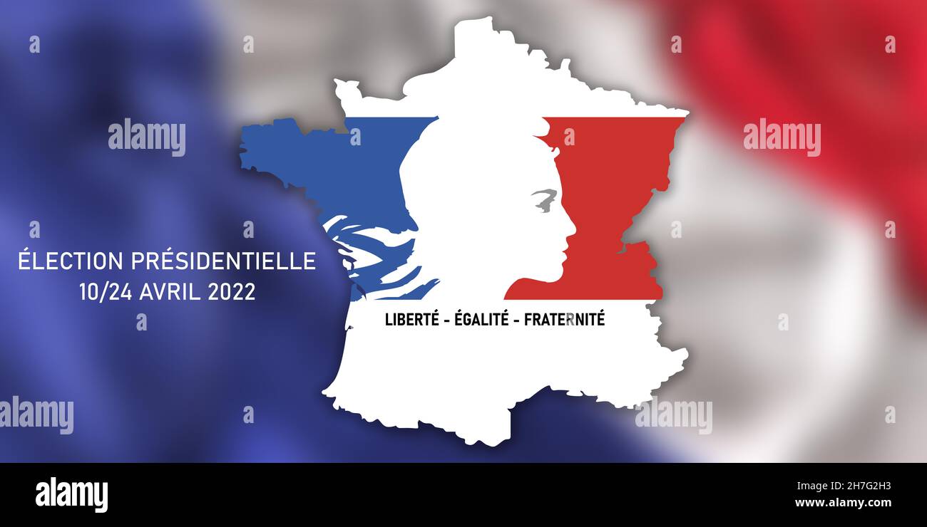 Präsidentschaftswahl Frankreich 2022 - Abstimmung vom 10. Und 24. April 2022 - Banner Design Stockfoto