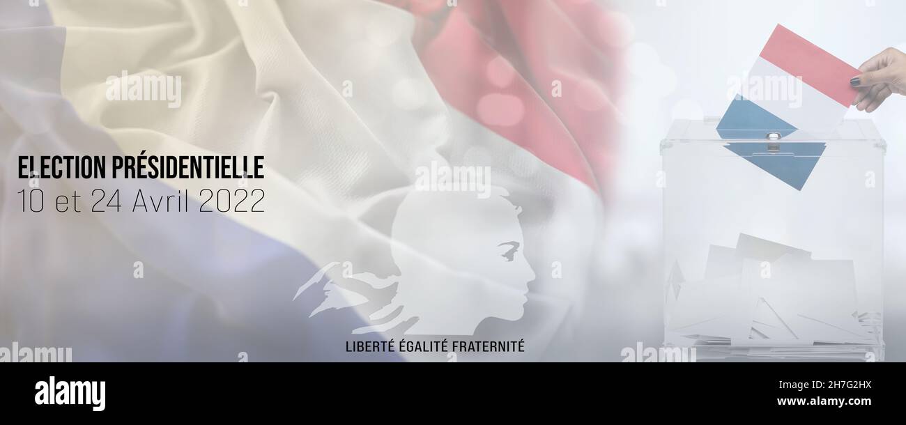 Präsidentschaftswahl Frankreich 2022 - Abstimmung vom 10. Und 24. April 2022 - Banner Design Stockfoto