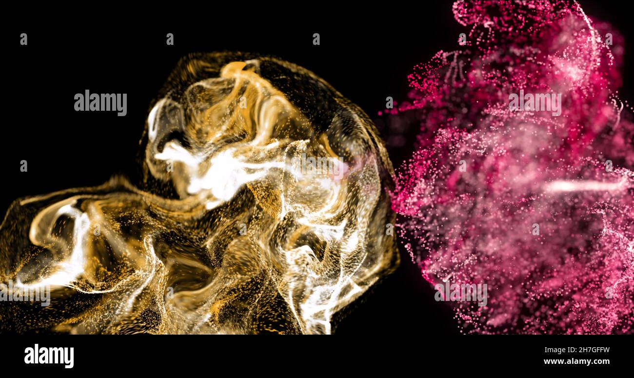 Bild von roten und weißen Partikelformen, die sich auf schwarzem Hintergrund bewegen Stockfoto