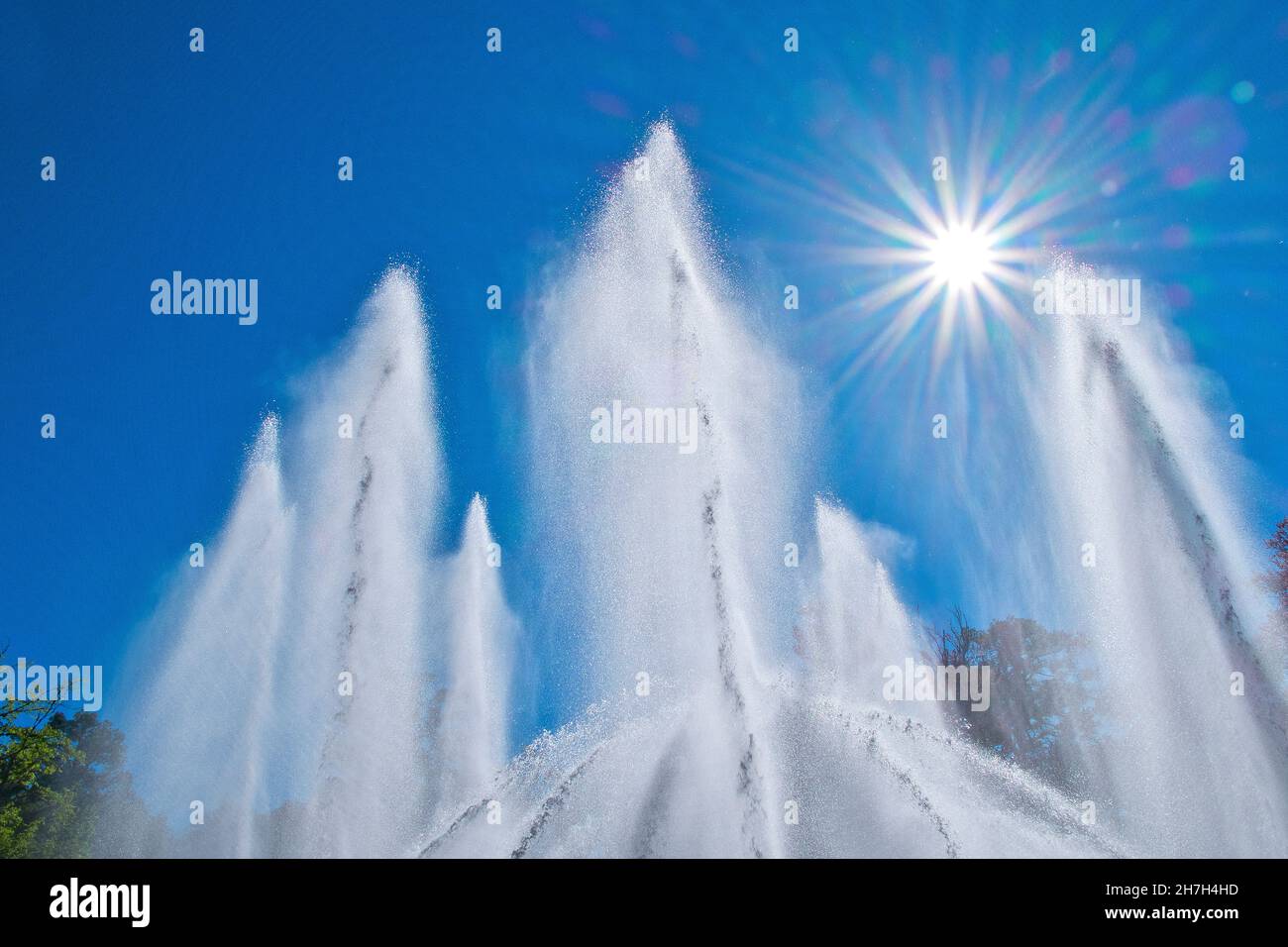 Skulpturale Brunnen, Königspalast, La Granja de San Ildefonso, Real Sitio de San Ildefonso, Biosphärenreservat UNESCO, San Ildefonso, Valsaín, Segovia Stockfoto