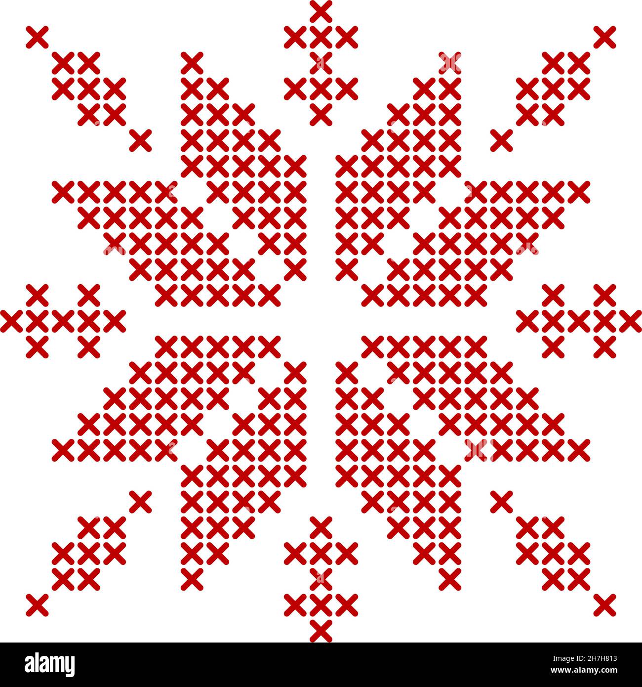 Skandinavisches Strickmuster. Geometrisches Rotwork-Ornament für Schneeflocken-Sternstickerei. Perfekt für Weihnachten Kreuzstich-Design. Vektordarstellung Stock Vektor
