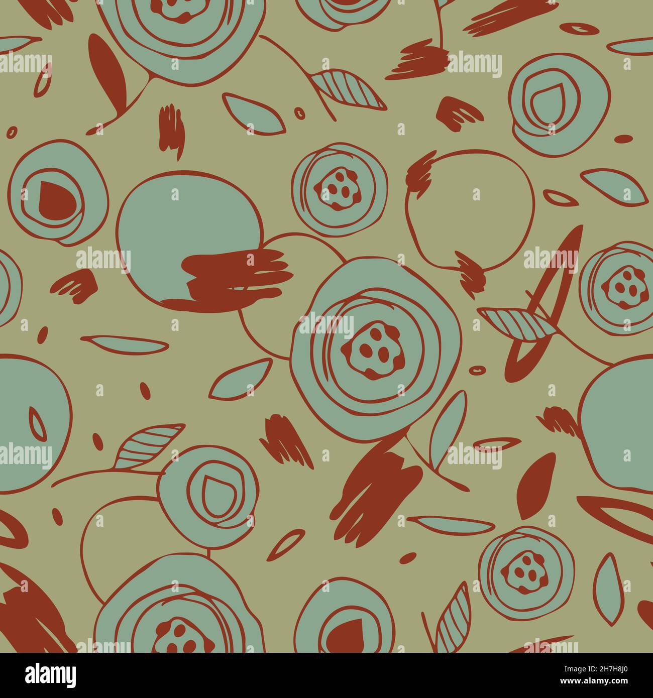 Nahtloses Vektor-Muster mit abstrakter moderner Rose auf grauem Hintergrund. Dekoratives florales Tapetendesign. Künstlerische Blume Mode Textil. Stock Vektor