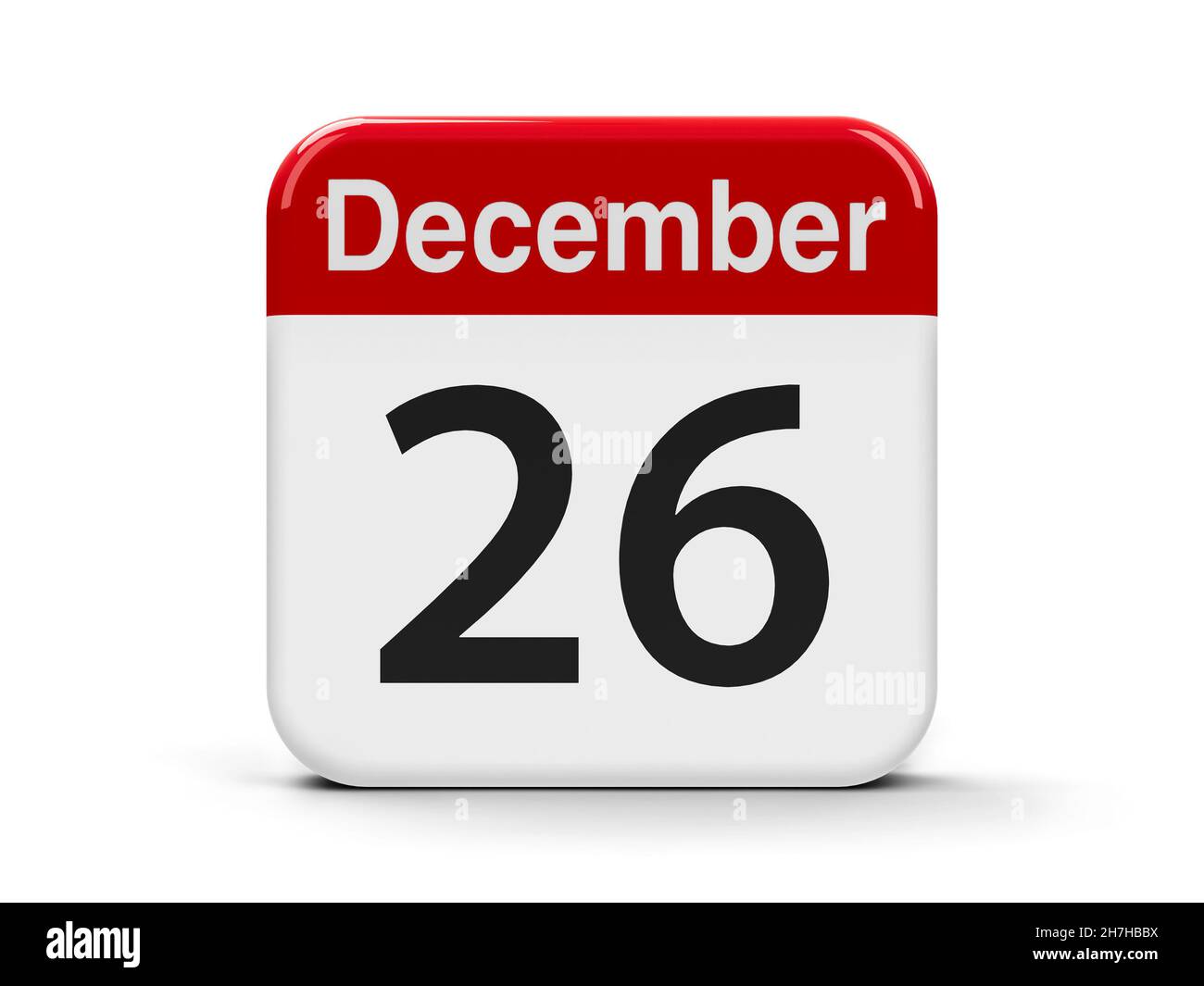 Kalender Web-Button - der 26. Dezember - Boxing Day, dreidimensionale Darstellung, 3D Illustration Stockfoto