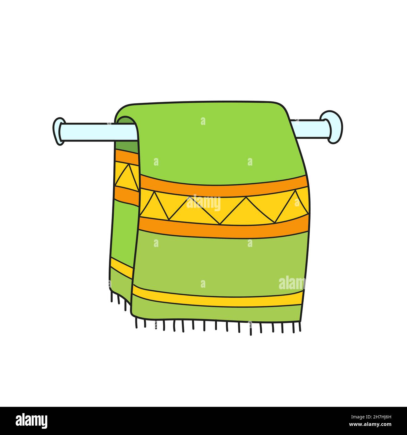 Einfaches Cartoon-Symbol. Handtuch, das an einem Handtuchhalter hängt. Handgezeichneter Vektor - Skizzendarstellung. Stock Vektor