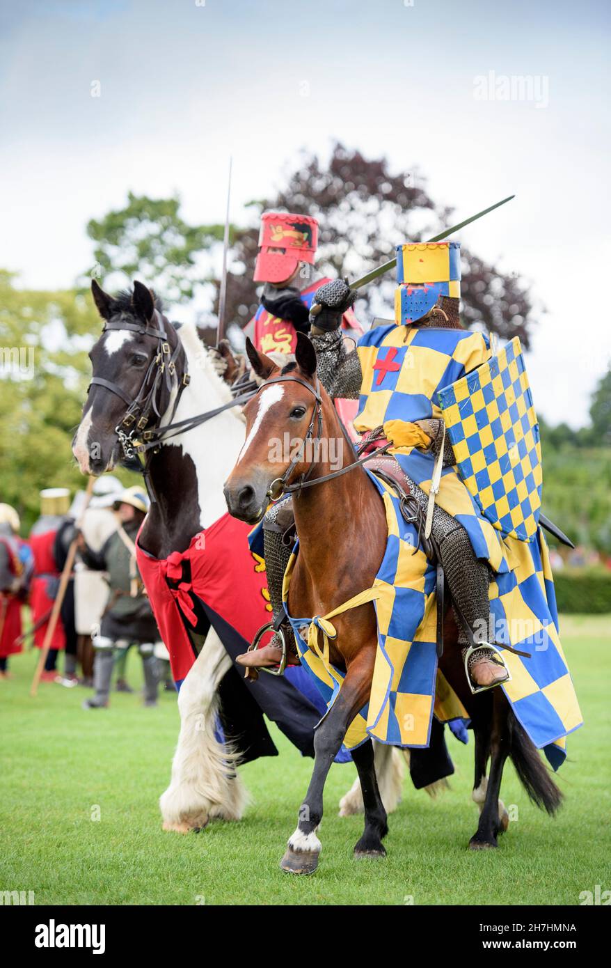 Rekonstruktion der Schlacht von Evesham 1265 auf der Kronwiese. Stockfoto