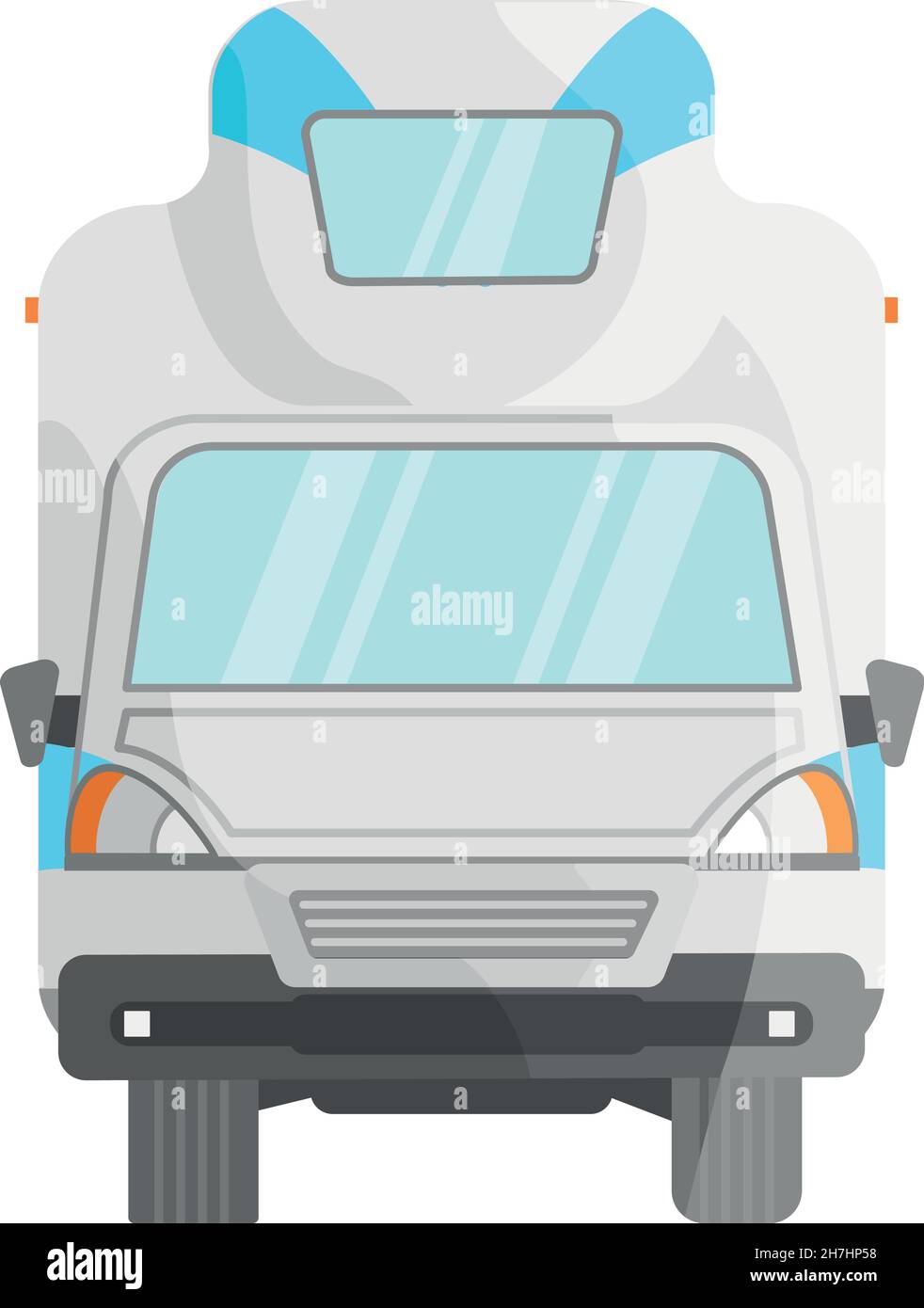 Blick auf das Reisemobil nach vorne. Fahrzeug unterwegs LKW, mockup Branding Vektor Illustration isoliert auf weißem Hintergrund Stock Vektor