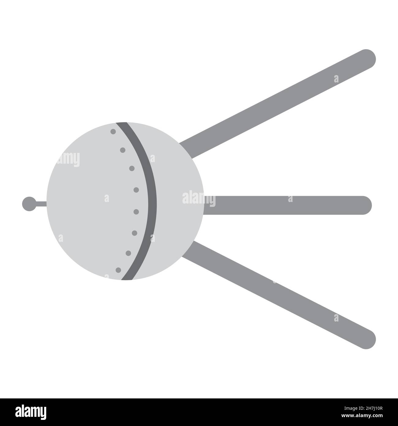 Künstlicher Weltraumsatellit, der erste Satellit. Sputnik. Weltraumforschung und Wissenschaftskonzept. Universumsforschung. Symbol der Weltraumexpedition, Zukunft, Stock Vektor