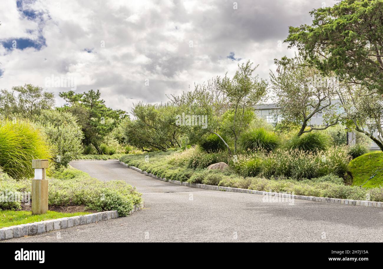 Schöne Fahrt auf der Meadow Lane, Southampton, NY Stockfoto