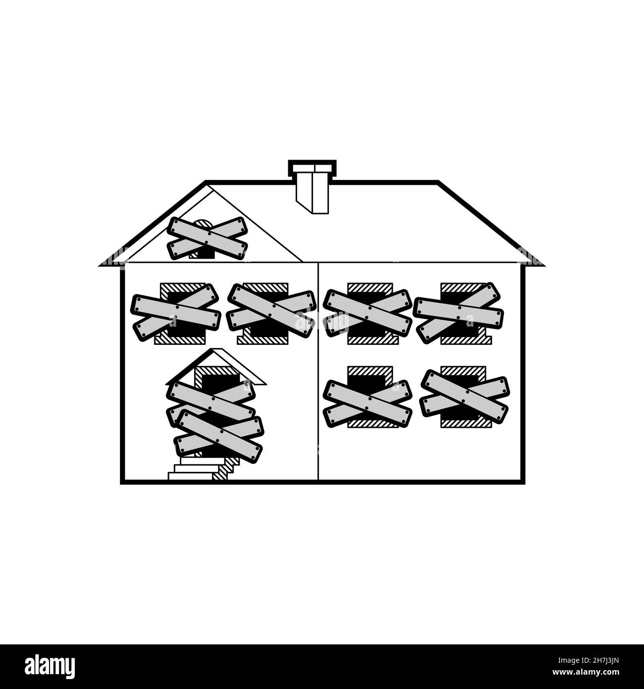 Verlassene Haus mit vertauften Fenstern. vektor-Illustration Stock Vektor