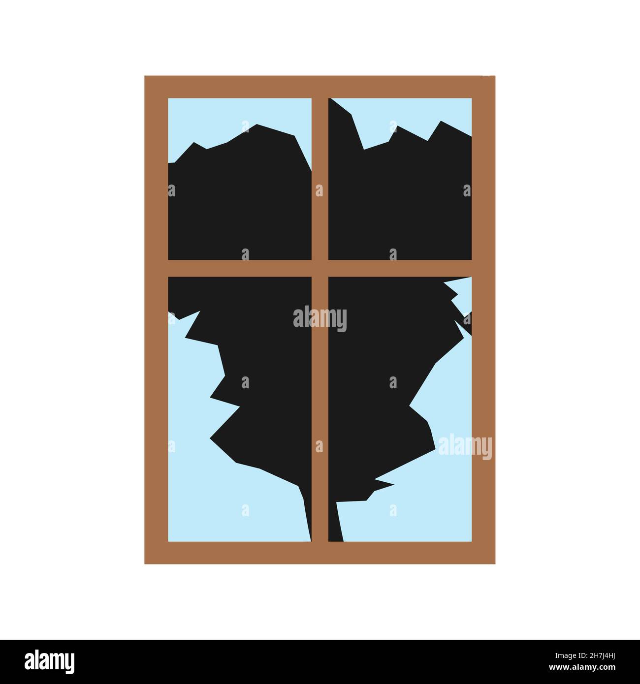 Kaputtes Fenster isoliert. Fensterrahmen und Glasscherben. vektorgrafik Stock Vektor
