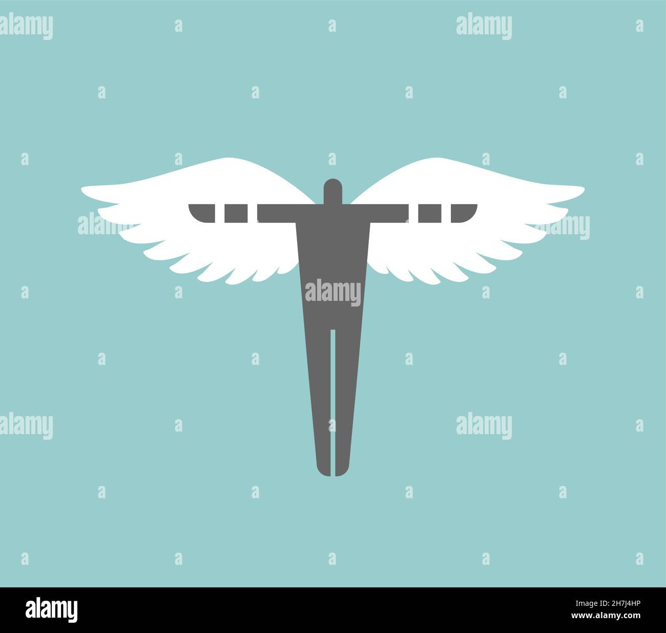 Icarus-Schild. Mann mit Flügel-Logo. Engelssymbol Stock Vektor