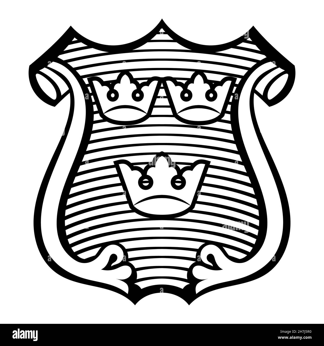 Wappensymbol von Schweden, Schild und drei Kronen Stock Vektor