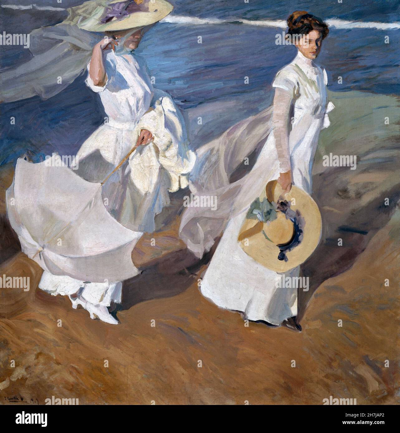 Joaquin Sorolla. Gemälde mit dem Titel „Spaziergang entlang der Küste“ des spanischen Künstlers Joaquín Sorolla y Bastida (1863-1923), Öl auf Leinwand, 1909 Stockfoto