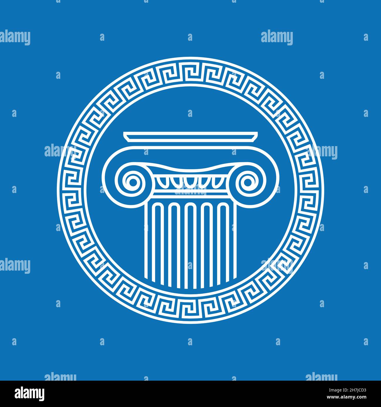 Vektorbild einer antiken griechischen Säule, eingerahmt von einem römischen Ornament Stock Vektor