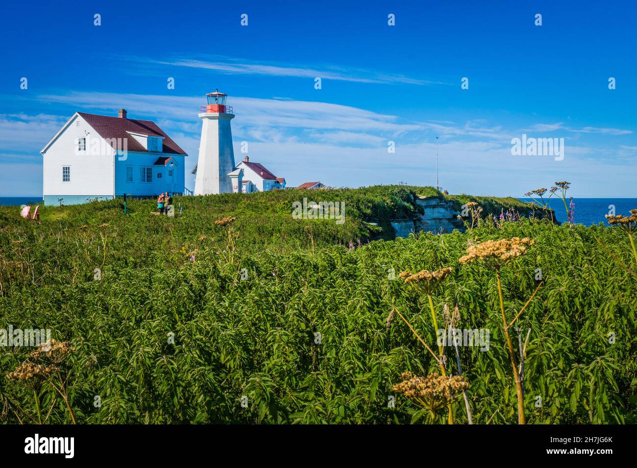 Leuchtturm und Leuchtturmwärterhaus auf der Ile aux Perroquets, einer der Inseln des Mingan-Archipels in der Region Cote Nord von Quebec (Kanada) Stockfoto