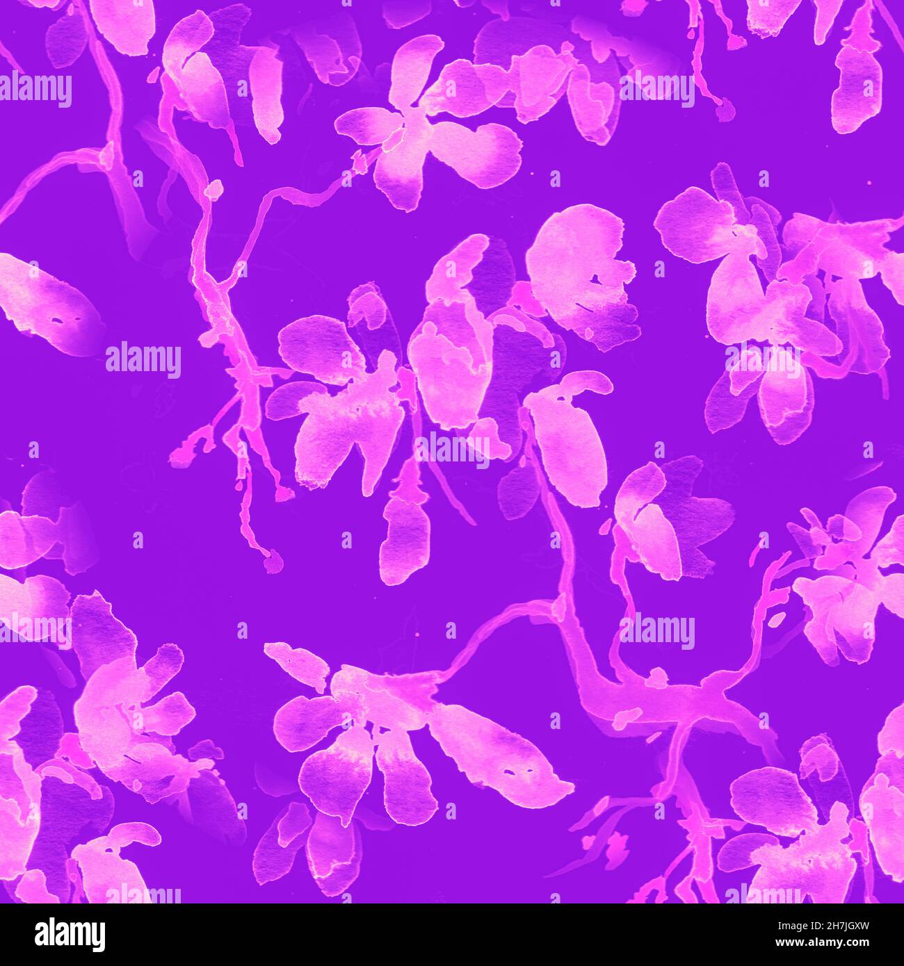 Blossom Aquarell. Leuchtend Rosa Sakura-Zweig. Stockfoto