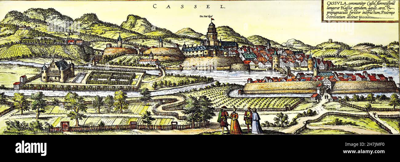 Christoph Bernhard - Historische Ansicht der deutschen Stadt Kassel von Georg Braun und Franz Hogenberg (um 1572-1618) Stockfoto