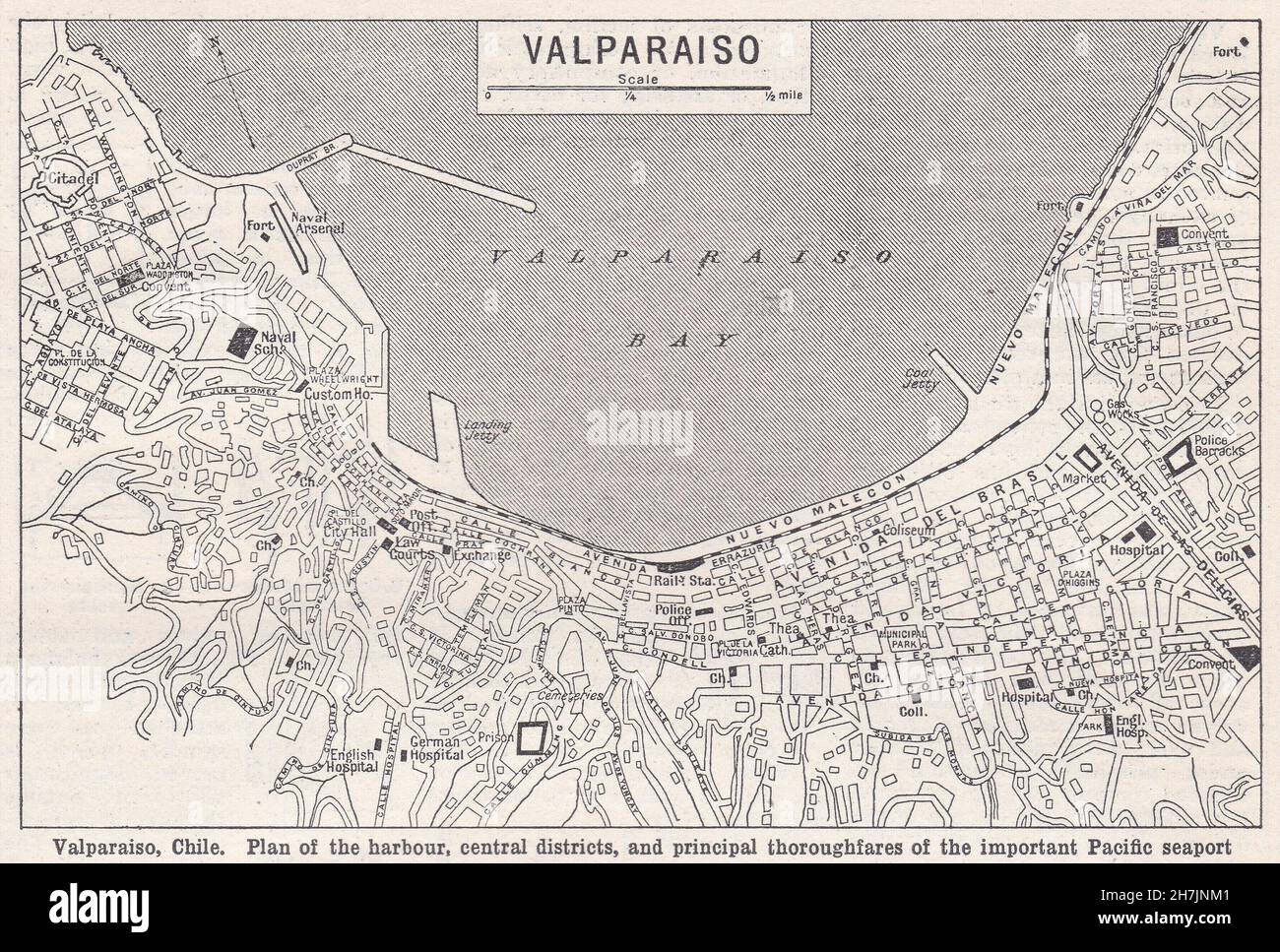 Vintage-Karte von Valparaiso, Chile 1930s. Stockfoto