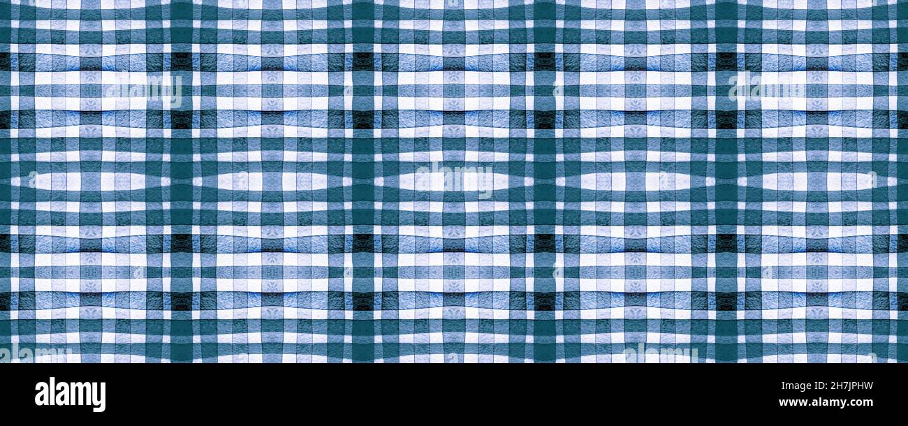 Blaues Picknickplaid. Aquarell-Streifendruck. Stockfoto