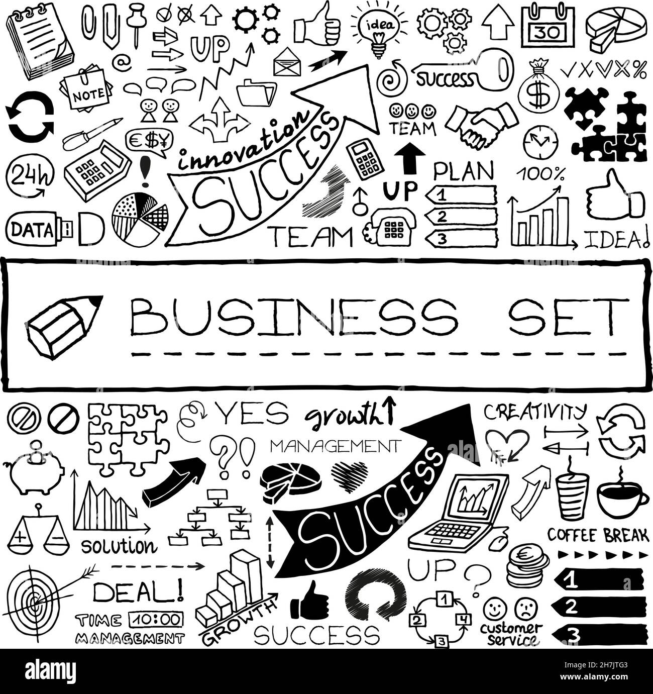 Handgezeichnete Business-Symbole mit Kreidetafel-Effekt Stock Vektor